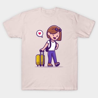 Woman Traveller Pulling Suitcase T-Shirt